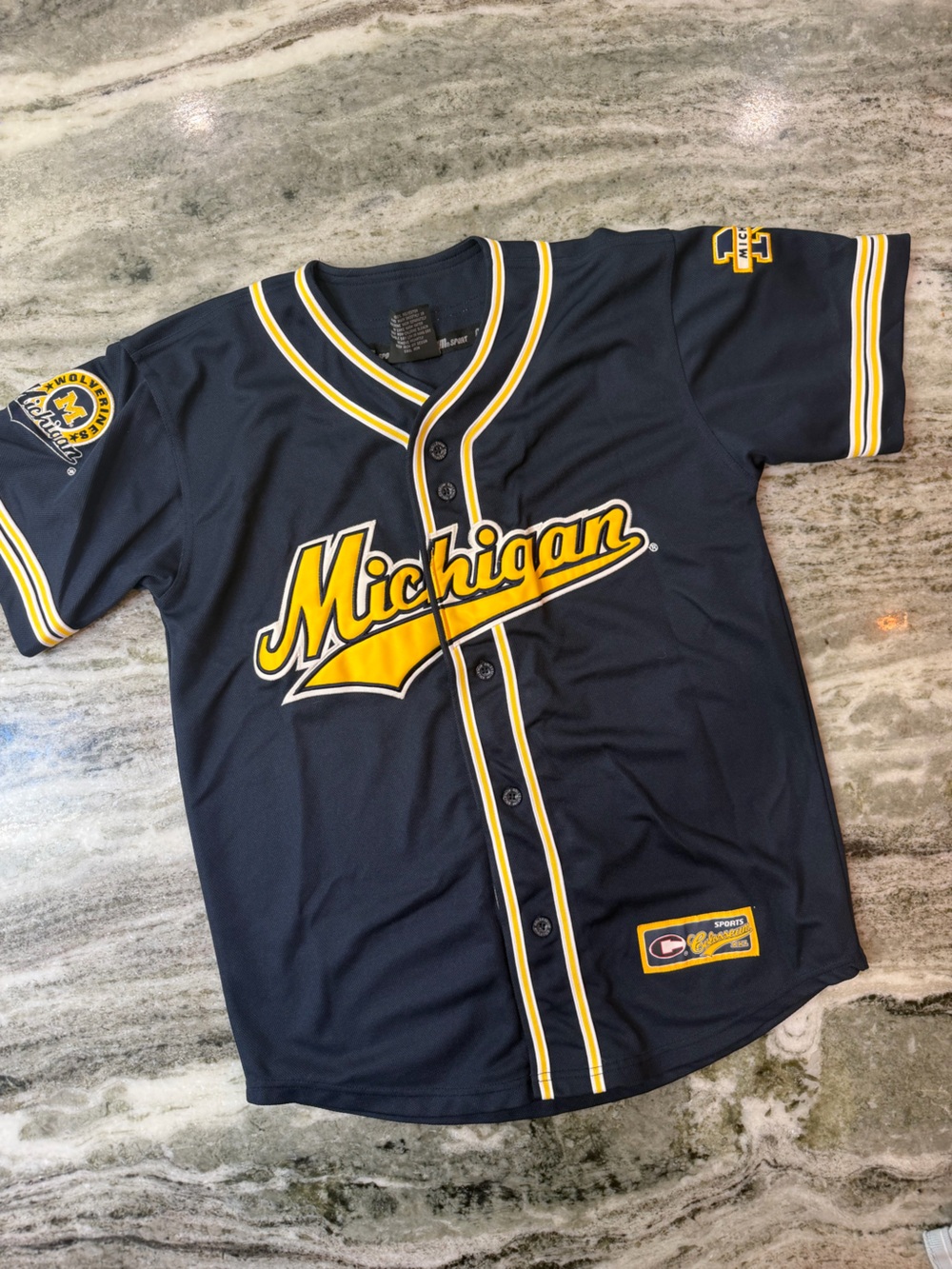 Michigan Kids Navy and Yellow Baseball-Style Jersey